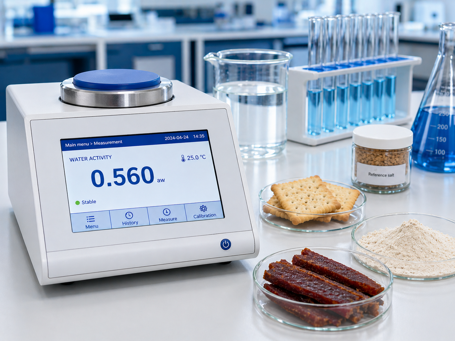 Water activity meter measuring aw in food and pharmaceutical products